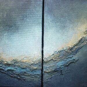 Mirrored Soul — a blue abstract diptych symbolizing the shared strength women find when they realize they're not alone