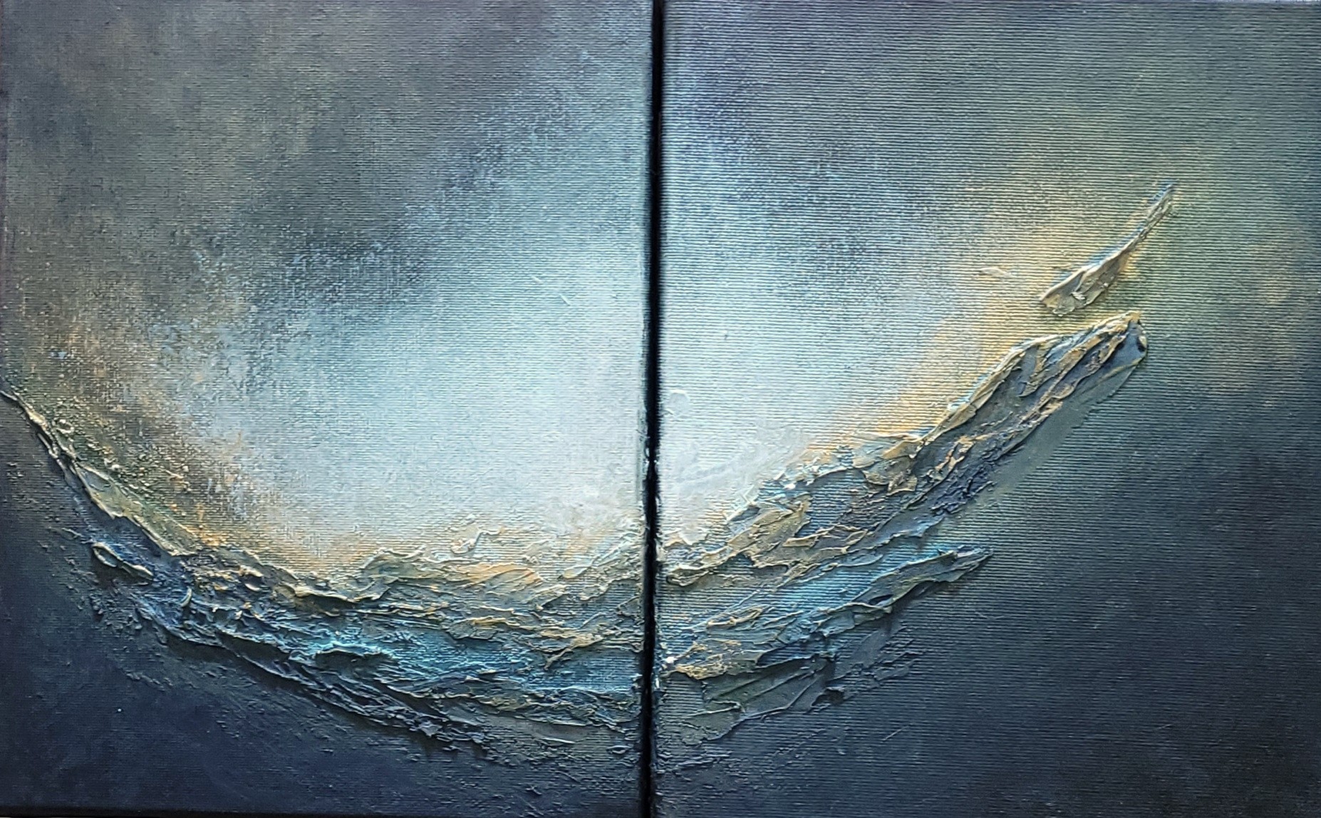 Mirrored Soul — a blue abstract diptych symbolizing the shared strength women find when they realize they're not alone