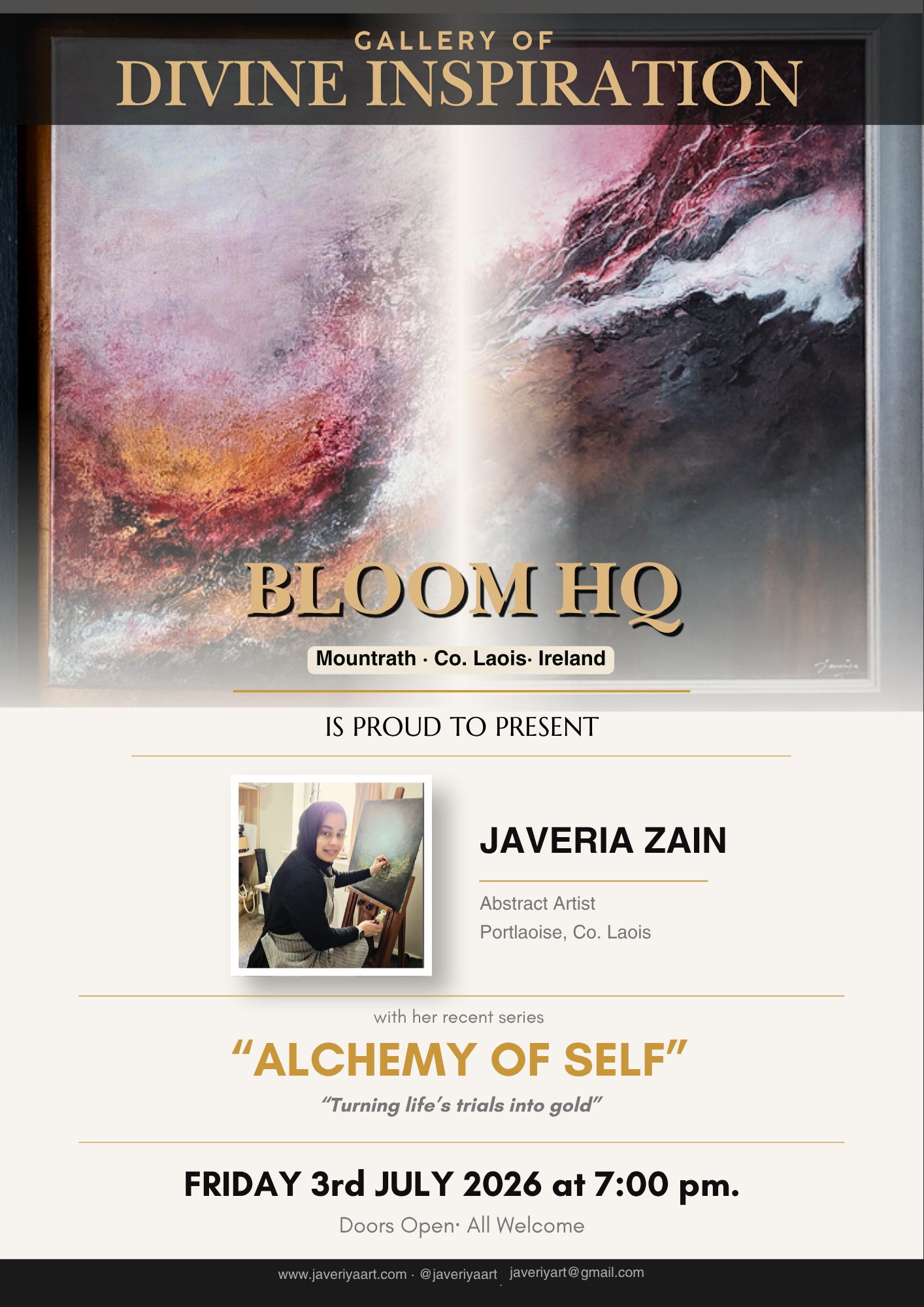 An exhibtion invite at Bloom HQ, Mount Rath.